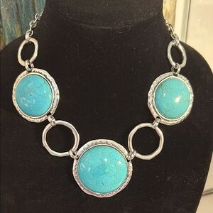 Turquoise Blue Howlite and Silver Tone Statement Necklace with Extender